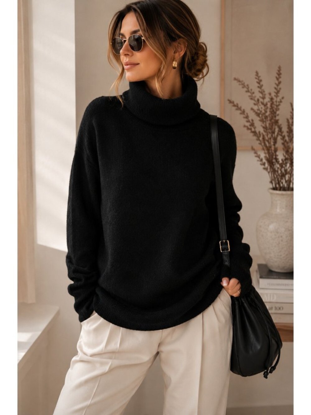 Charter Club Women L Black 100% Cashmere Turtleneck Long Sleeve Sweater
